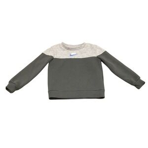 Nike Sweatshirt Kids 3T Grey‎ Colorblock Blue Swoosh Pullover Fleece